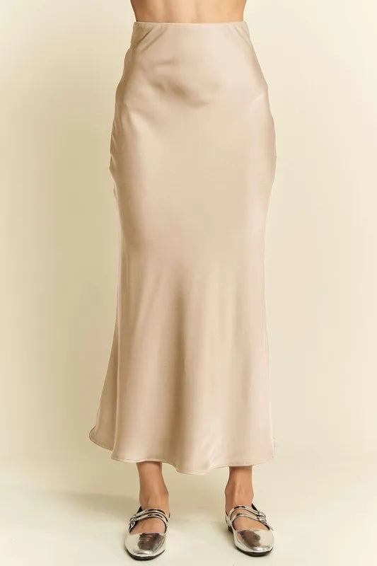 Davi & Dani High Waist Midi Skirt Cream Beige