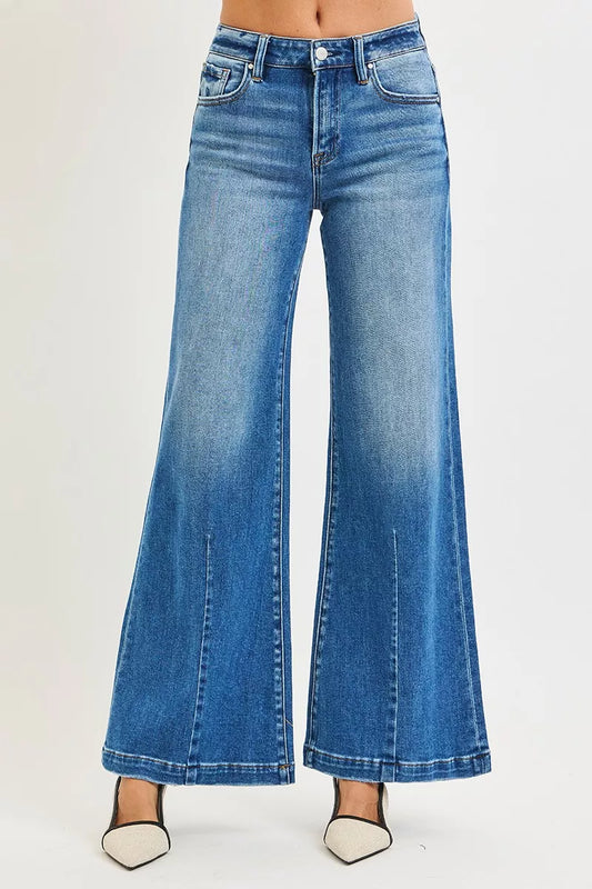 Mid Rise Wide Flared Leg Blue Jeans Women's Small to 3XL