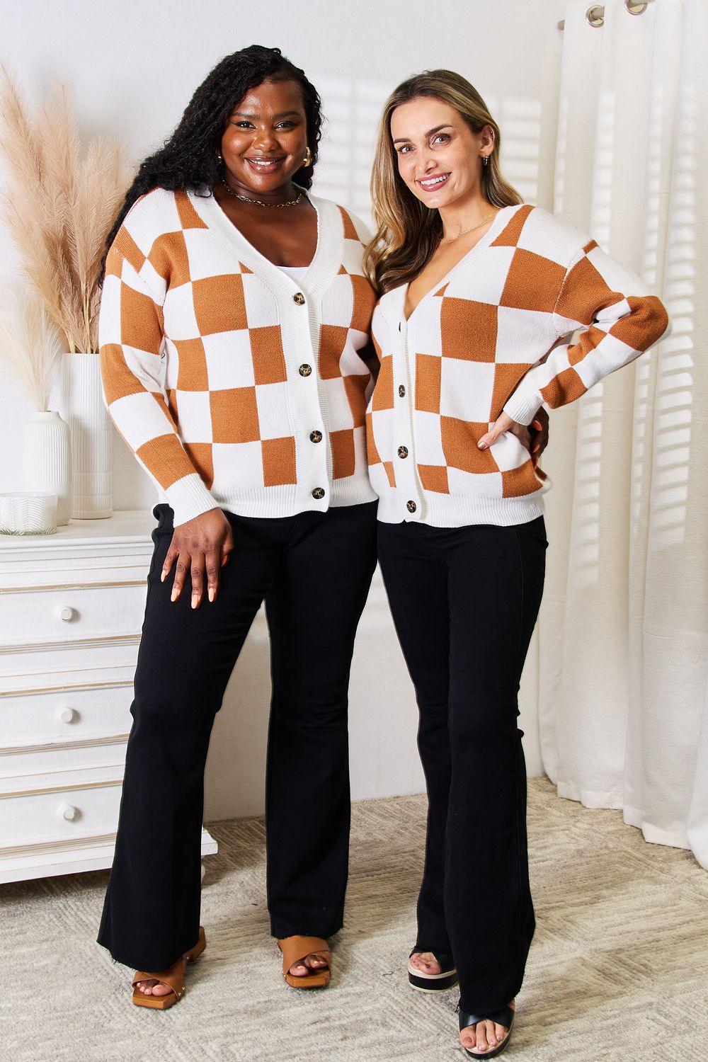 Double Take Button-Up V-Neck Dropped Shoulder Cardigan Camel