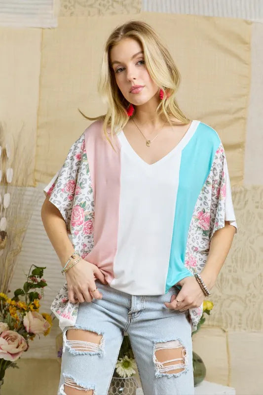ADORA Colorblock Casual Knit Tunic Top