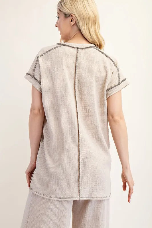 Celeste Full Size Relaxed-Fit Textured Top with Short Sleeves Plus Size