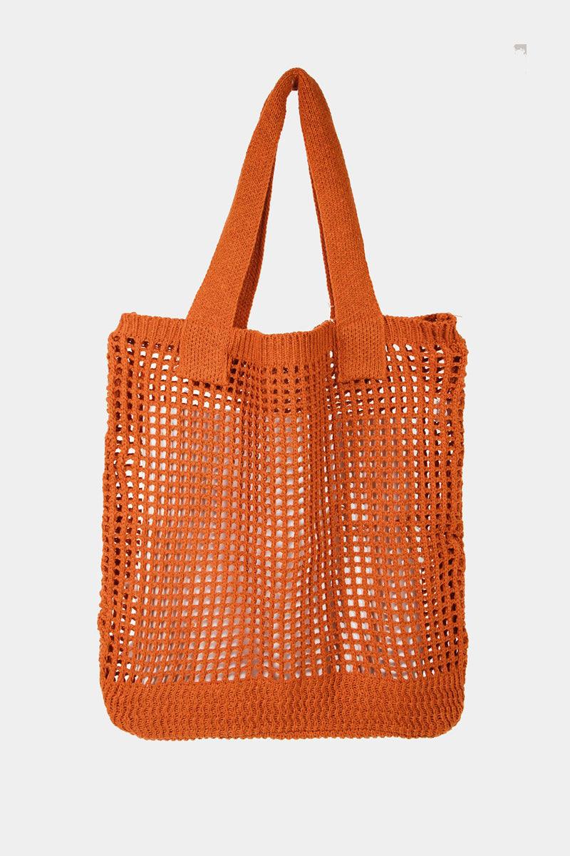 Fame Pointelle Knit Crochet Tote Bag Ru One Size