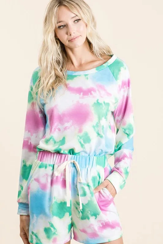 BiBi Tie Dye French Terry Top and Shorts Set