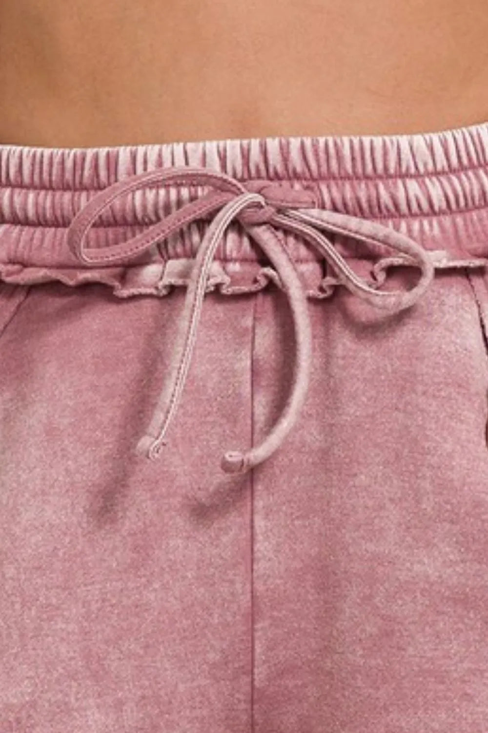 Zenana Acid Wash Fleece Drawstring Shorts With Pockets