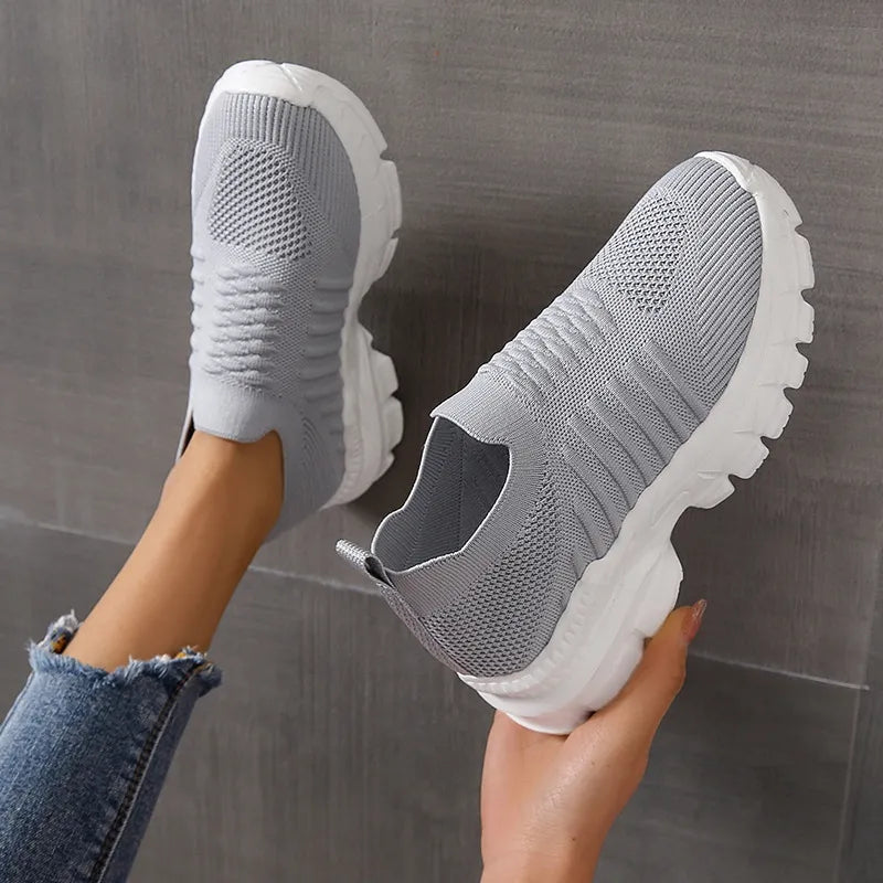 Breathable Mesh Round Toe Platform Athletic Gray