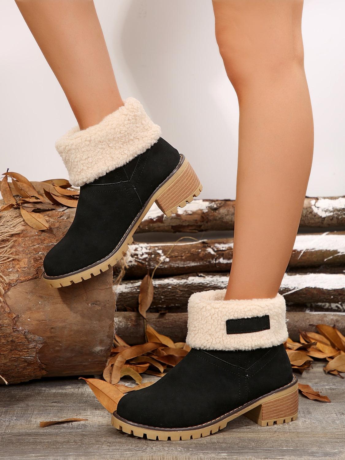 Thermal Fuzzy Block Heel Boots Black