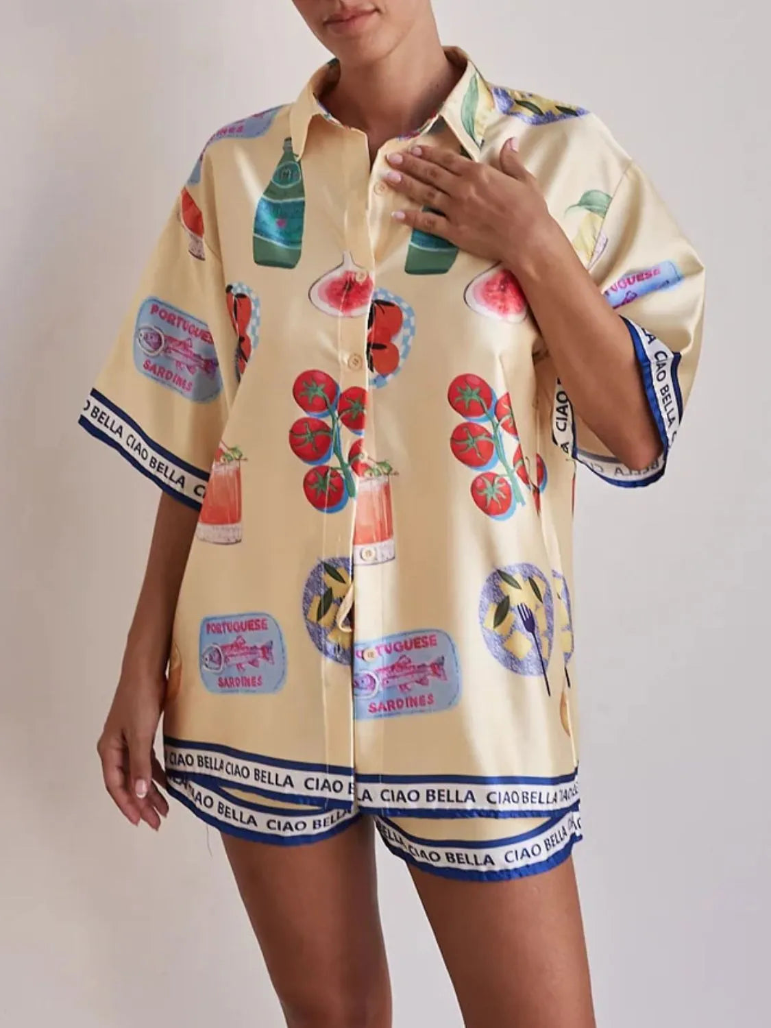 Printed Button Up Top and Shorts Set