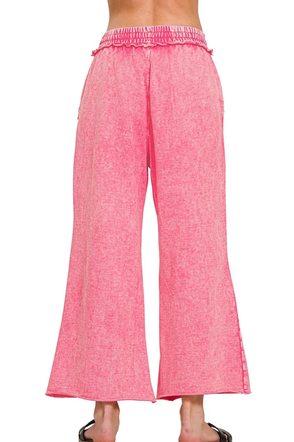 Zenana Washed French Terry Palazzo With Pockets