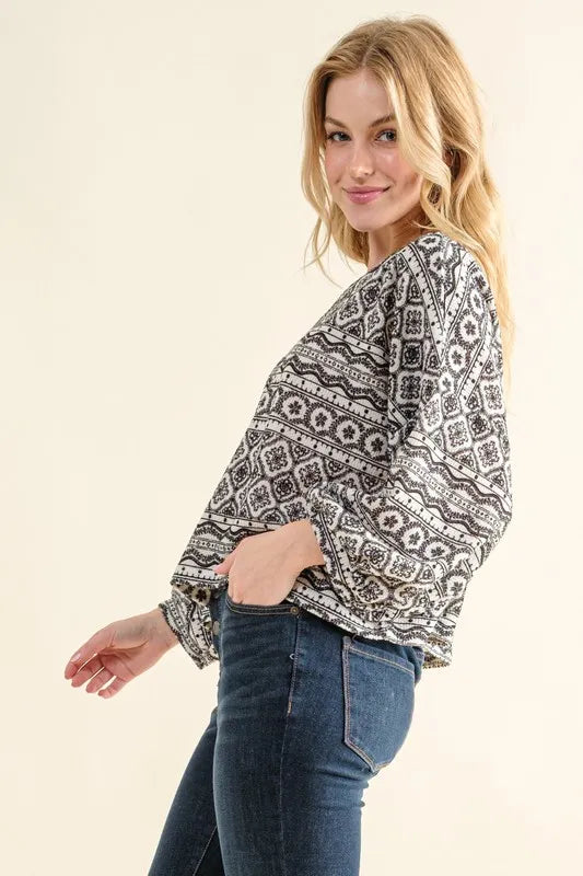 And The Why Cozy Textured Printed Casual Top