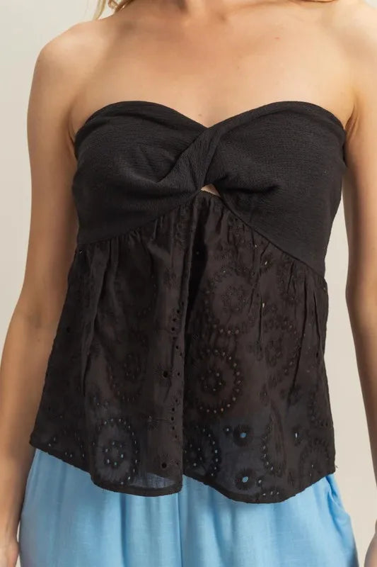 HYFVE Eyelet Twisted Sweetheart Neck Tube Top
