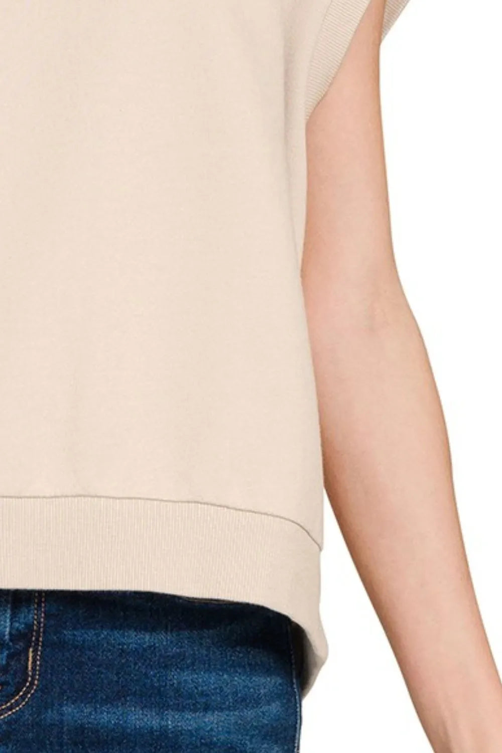 Zenana French Terry Round Neck Cap Sleeve T-Shirt