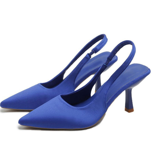 Point Toe Kitten Heel Slingback Pumps Blue