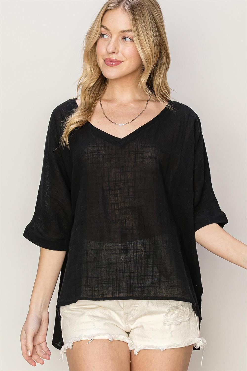 HYFVE V-Neck High-Low T-Shirt Black