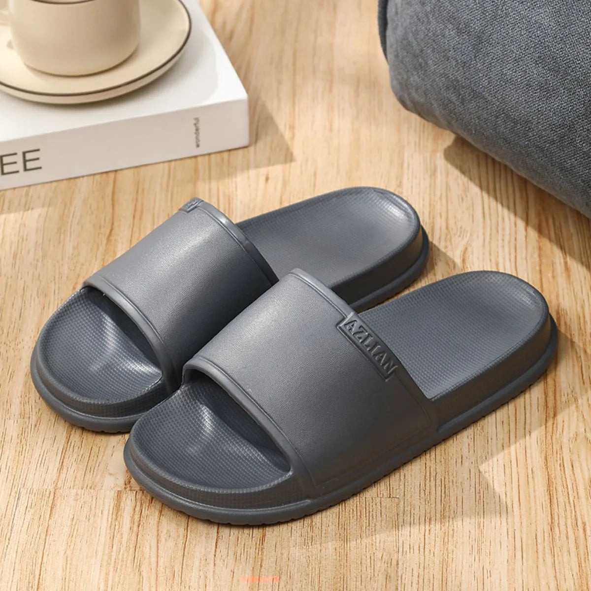 Open Toe Platform Slippers Gray
