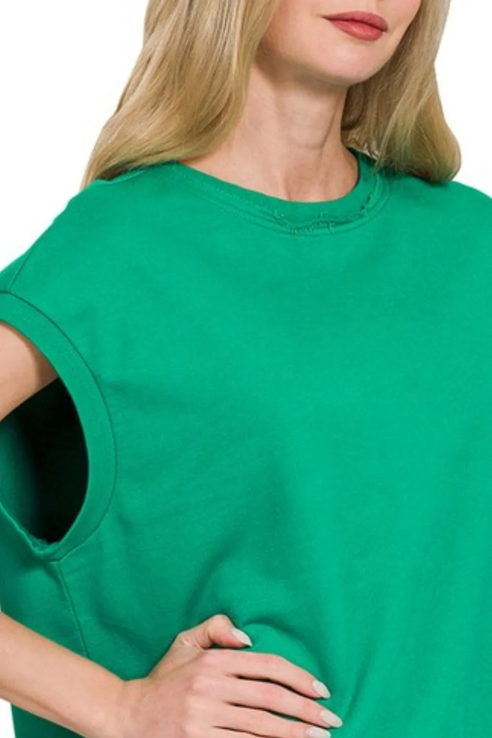 Zenana French Terry Round Neck Cap Sleeve T-Shirt