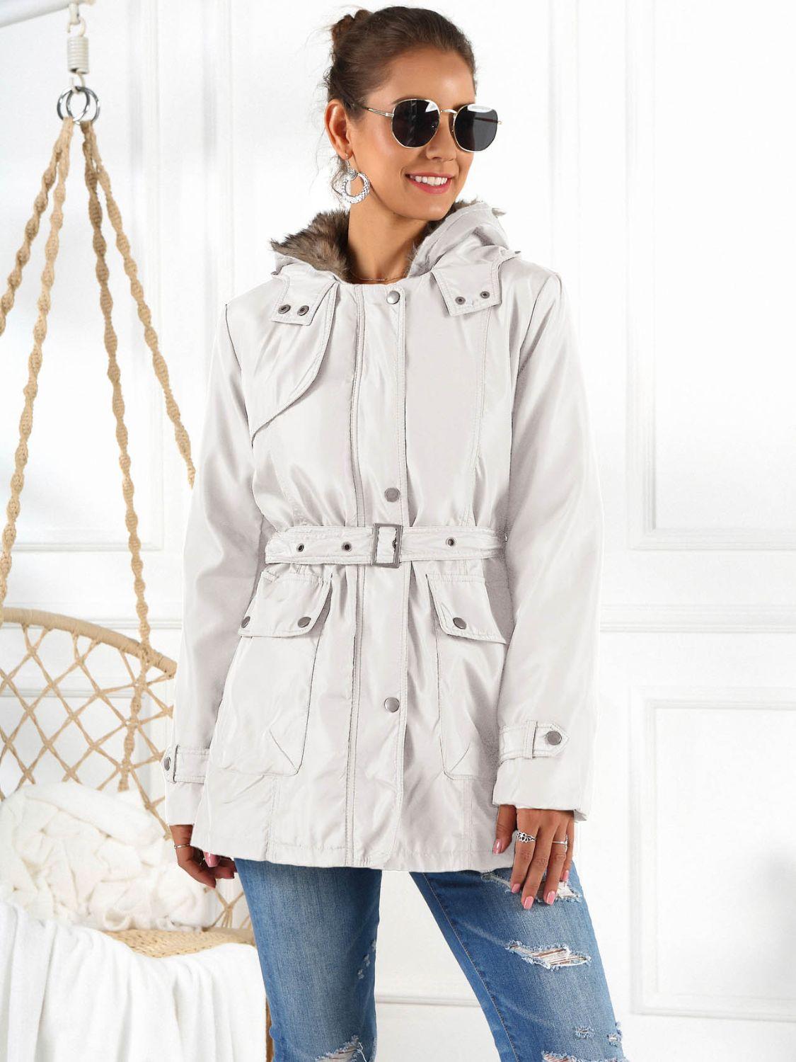 Ivy Lane Full Size Hooded Jacket with Detachable Liner (Three-Way Wear) White