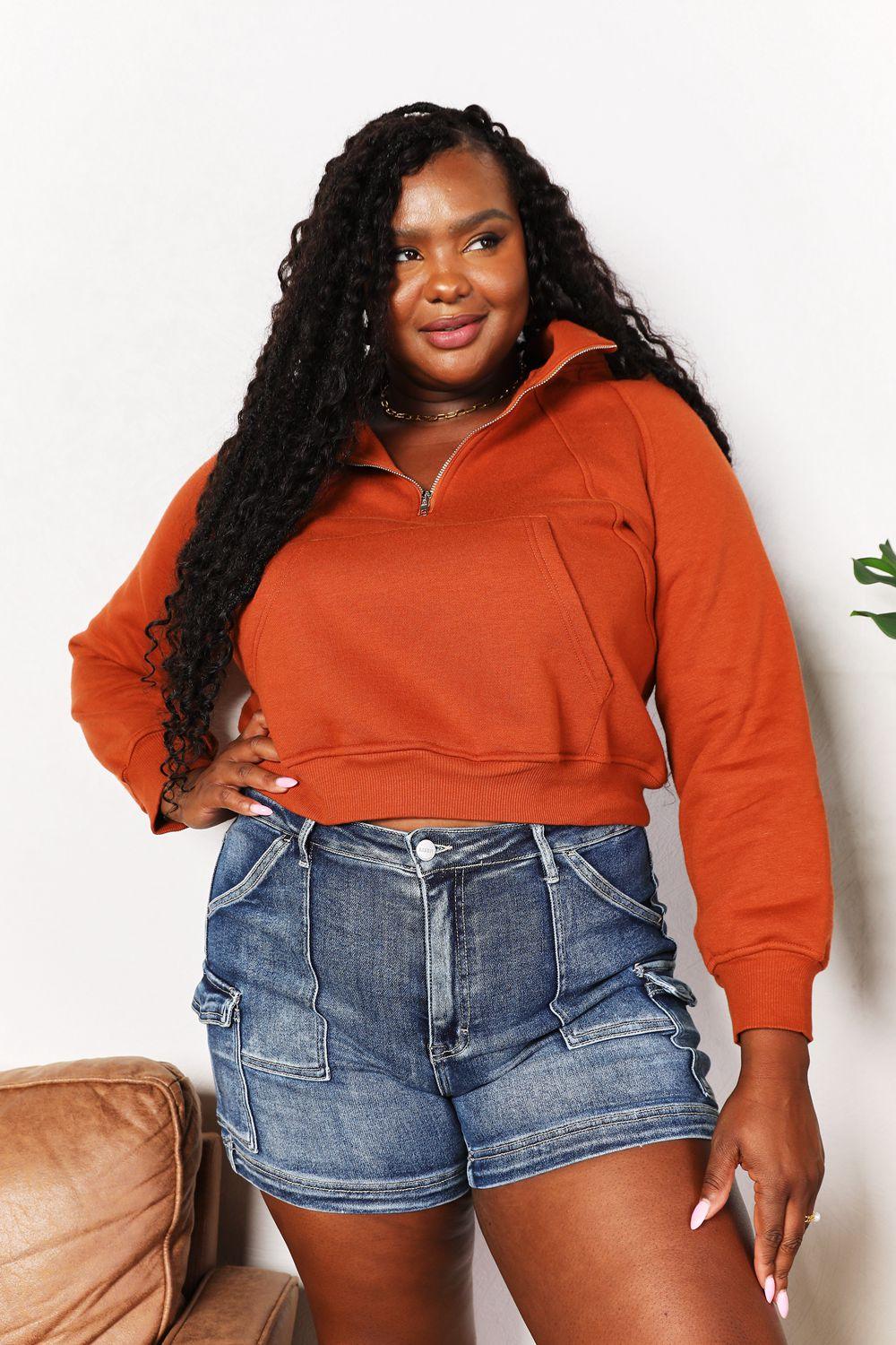 Double Take Half-Zip Long Sleeve Hoodie Caramel