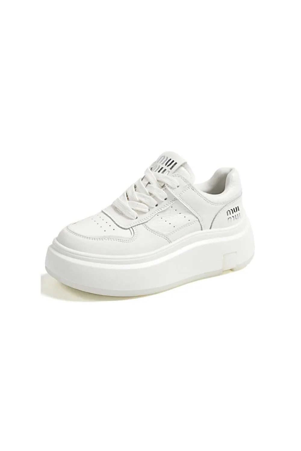 Lace Up Round Toe Platform Sneakers White