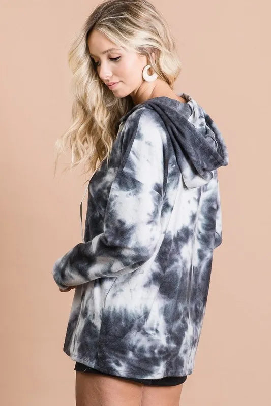BiBi Tie Dye Brushed Terry Hoodie with Zip Up Closure