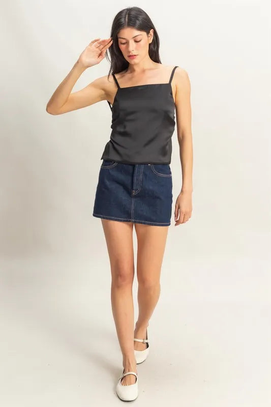 HYFVE Satin Back Tie Detail Cami BLACK