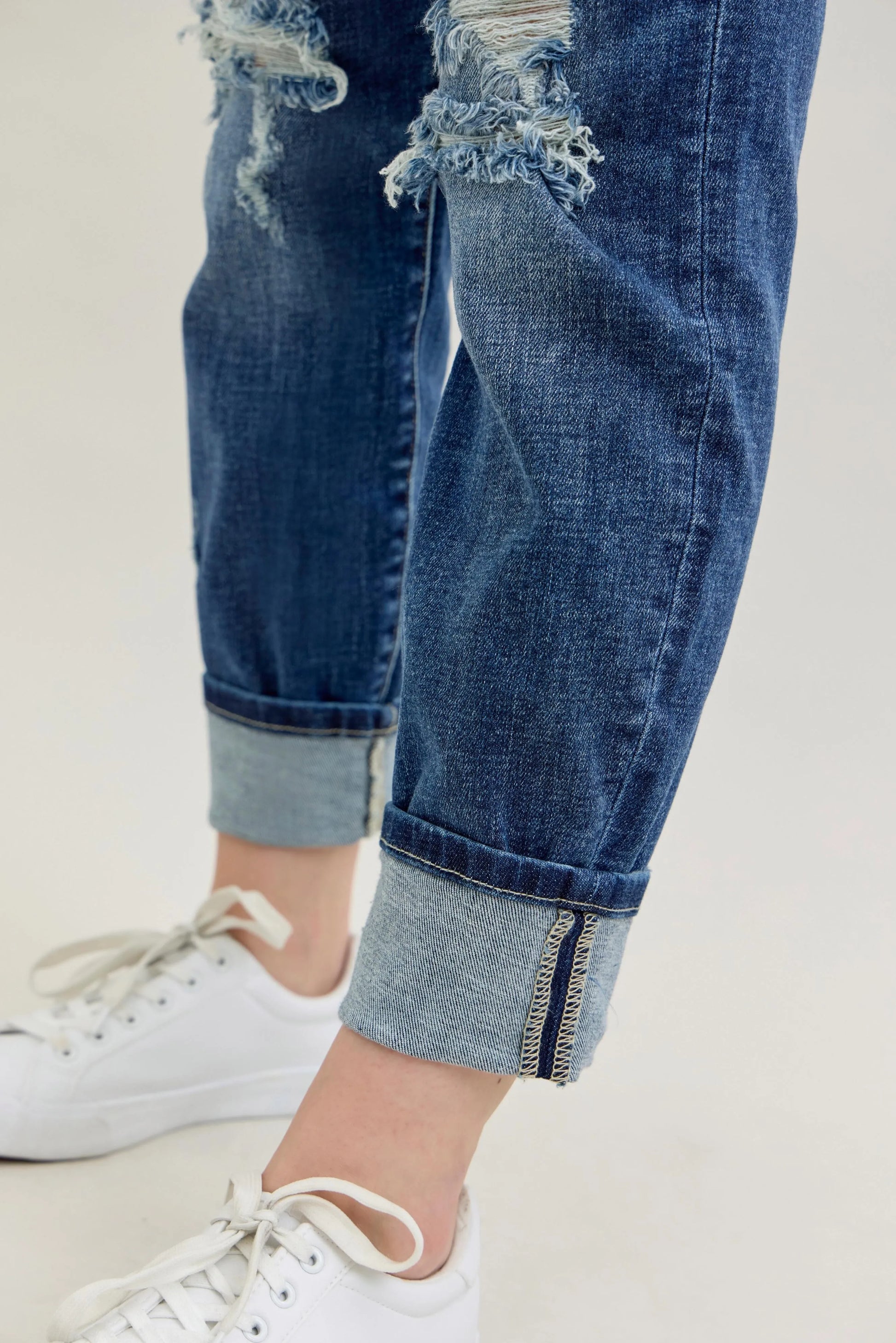 Judy Blue Full Size Mid Rise Cuffed Destroy Bf Jeans Plus Size