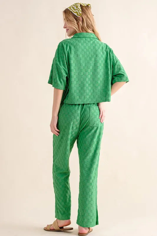 And The Why Brushed Texture Checker Board Pattern Casual Top