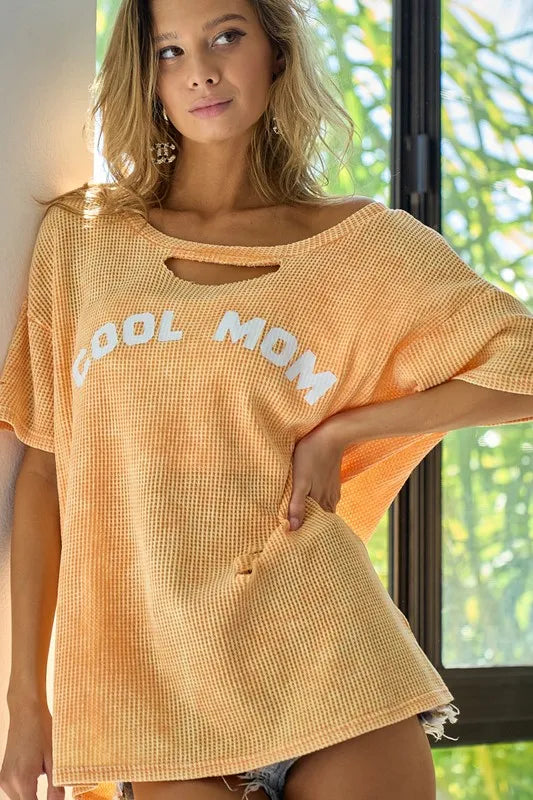 BiBi Washed Laser Cut Detail Cool Mom Print Thermal Top