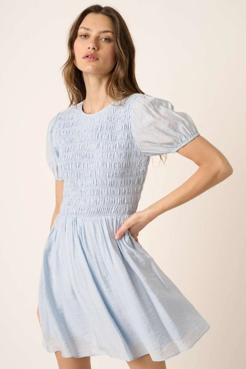 Mittoshop Smocking Detail Puff Sleeve Mini Dress
