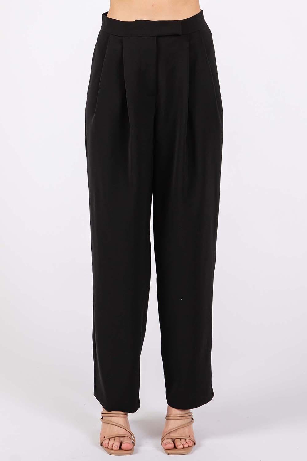 GeeGee High-Waisted Pleated Pants Black