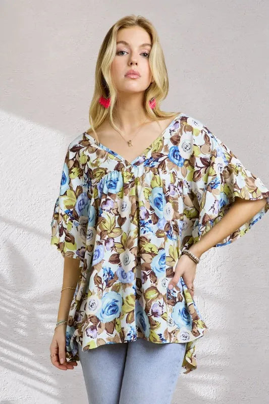 ADORA Floral Babydoll Tunic Top
