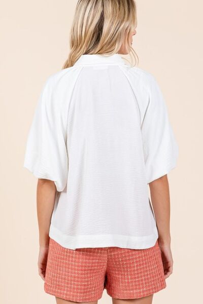 Mittoshop Airflow Short Bubble Sleeve Button Down Shirt