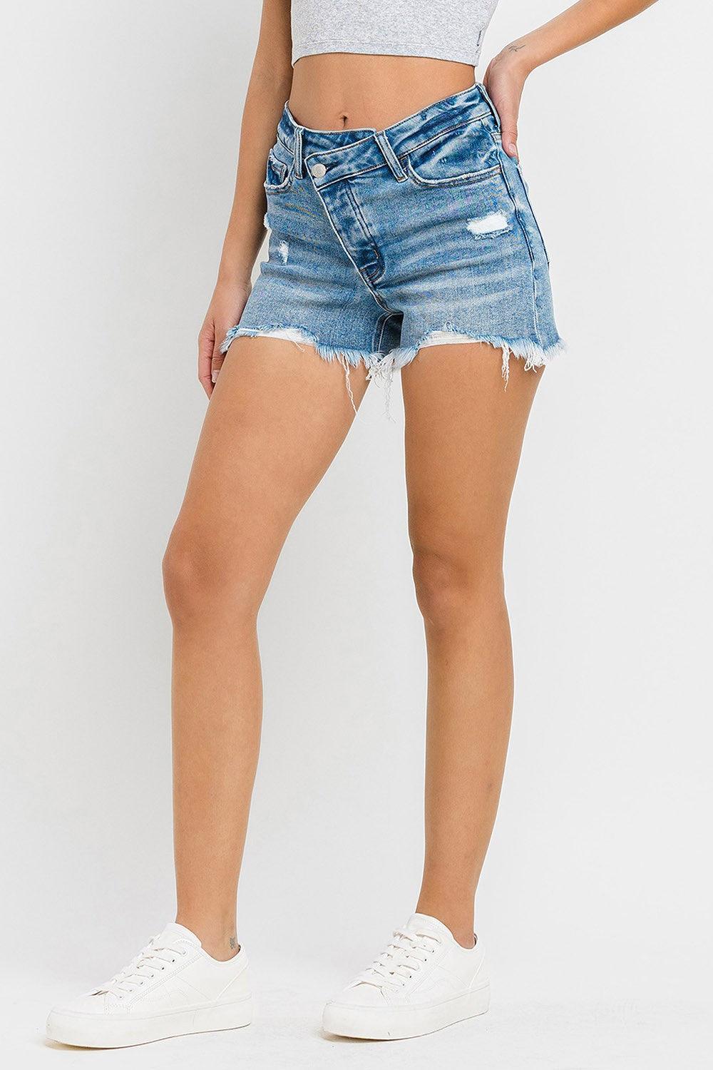 Lovervet Stepped Waist Raw Hem Denim Shorts Medium