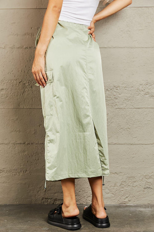 HYFVE High Waisted Cargo Midi Skirt for Women - Just In Time Fashion