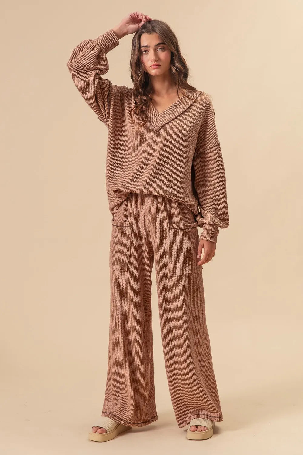 BiBi 2tone Cord Rib Waist Band Side Pocket Pants