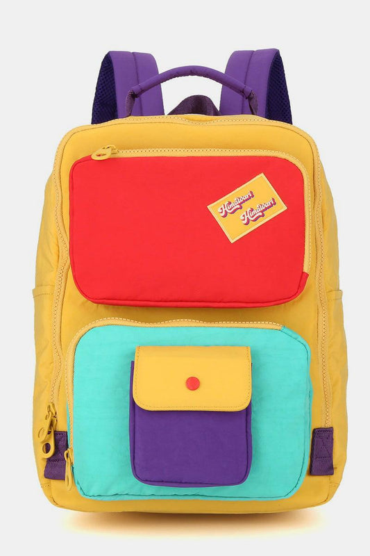 Himawari Contrast Nylon Backpack Bag with Handles Mustard One Size