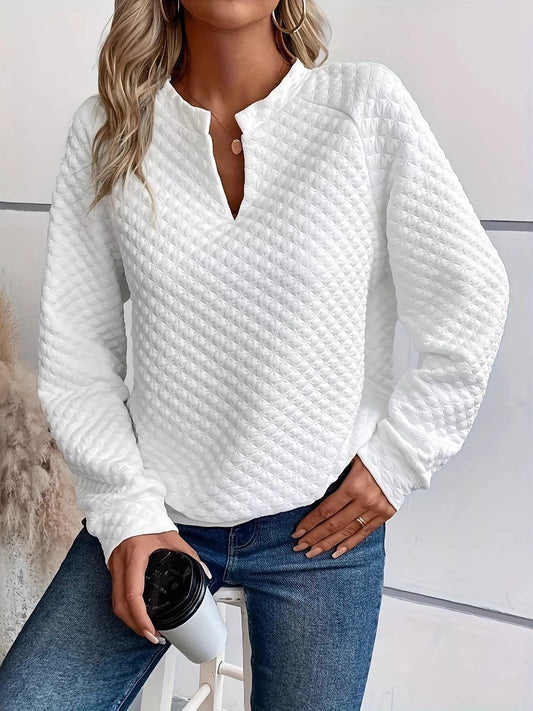 Quilted Texture Long Sleeve Sweatshirt with Notched Neck