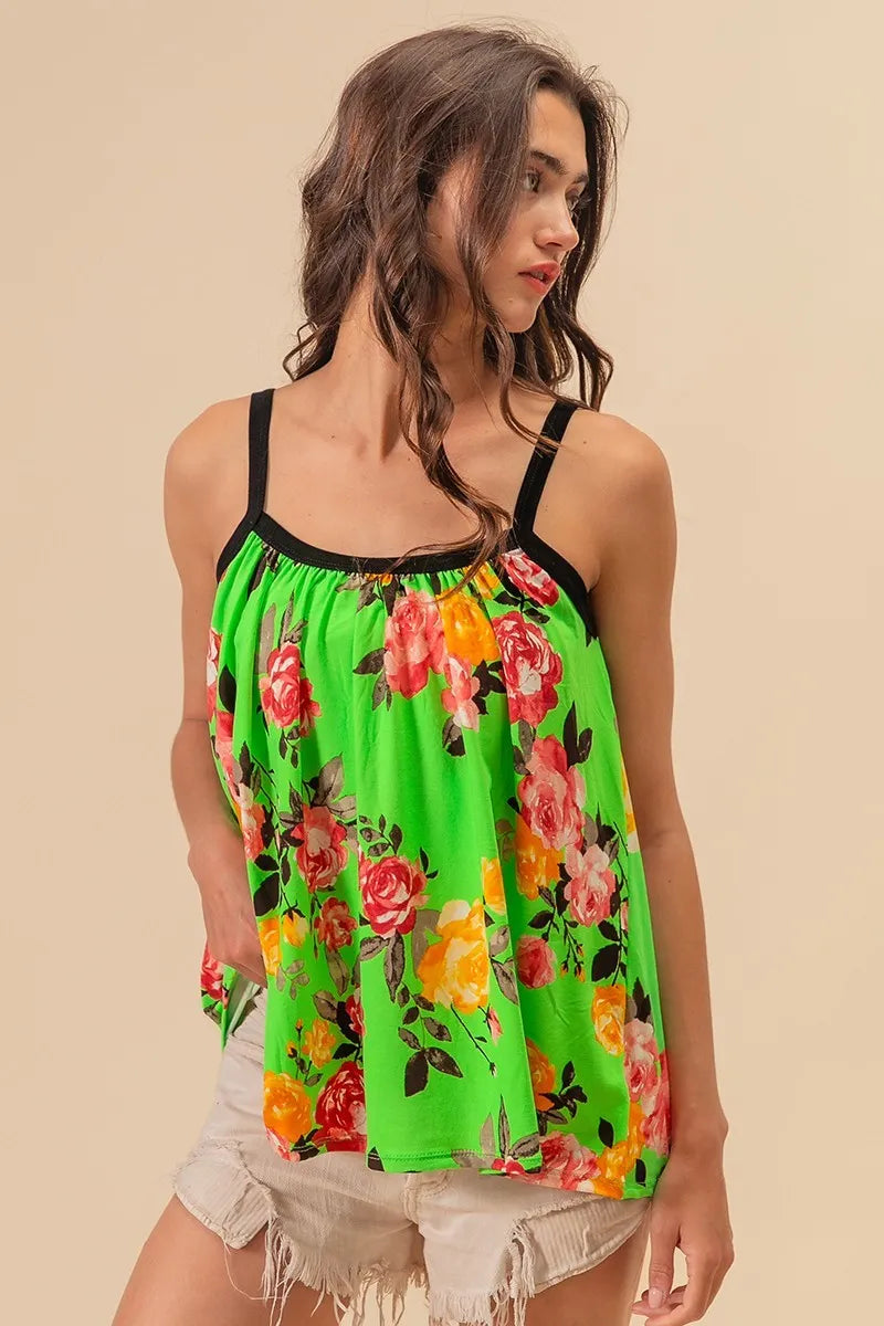 BiBi Floral Print Jersey Knit Gathering Cami Top
