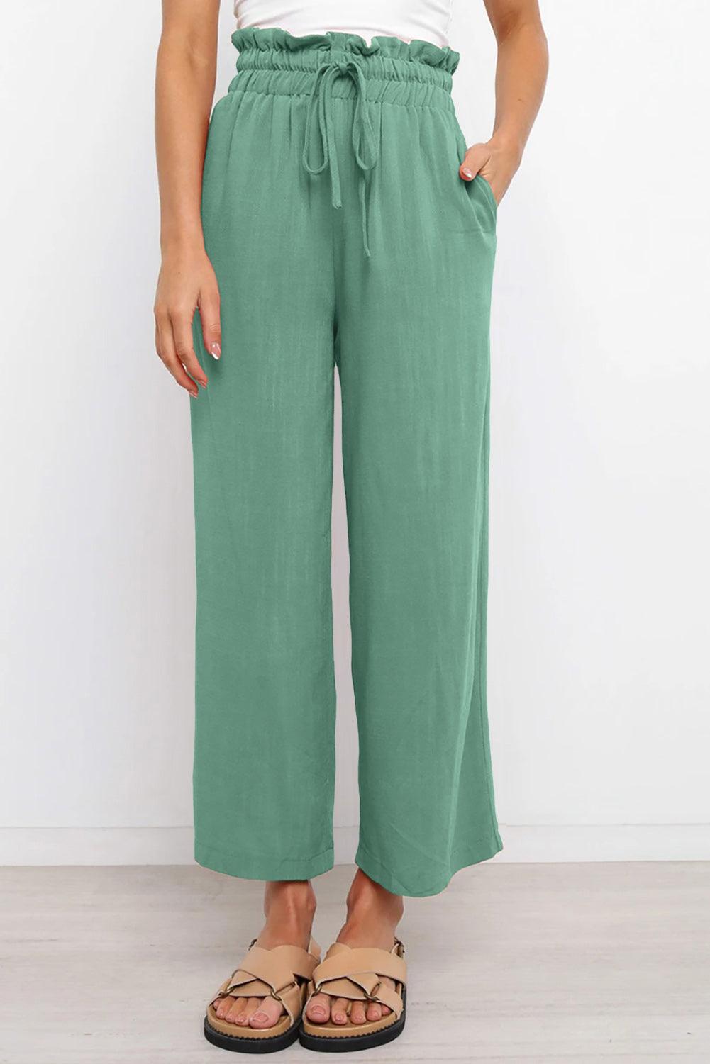 Drawstring Paperbag Waist Wide Leg Pants Teal