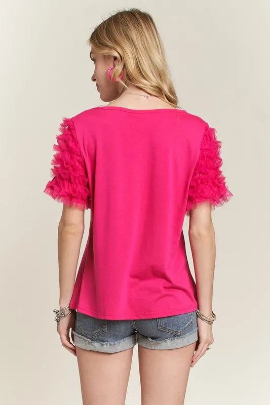 ADORA Mesh Ruffle Accent Blouse