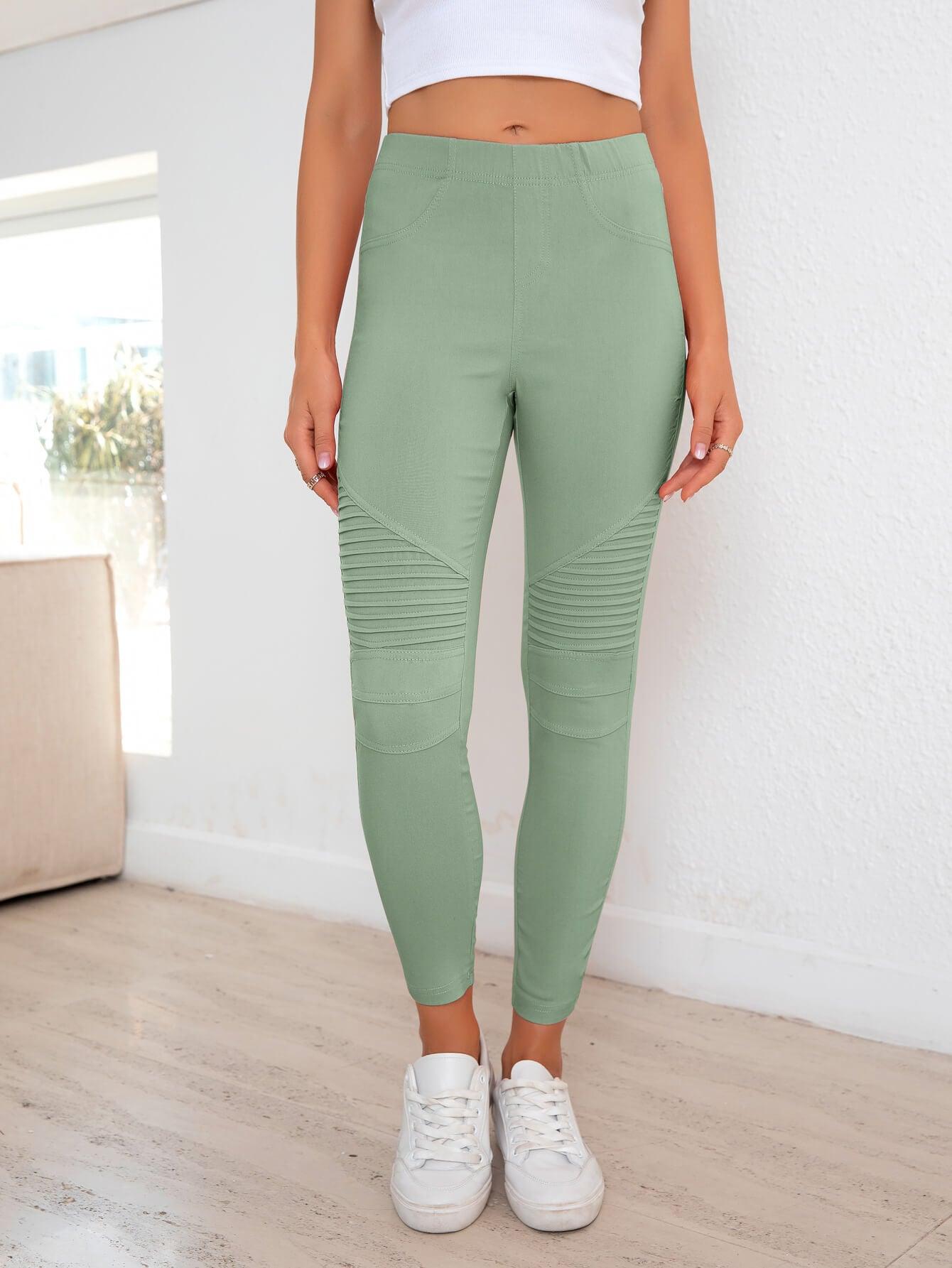 Ribbed Detail Leggings Gum Leaf