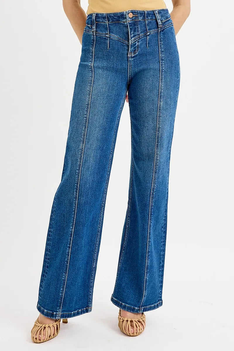 RISEN Seam Detail Wide Leg Jeans Dark
