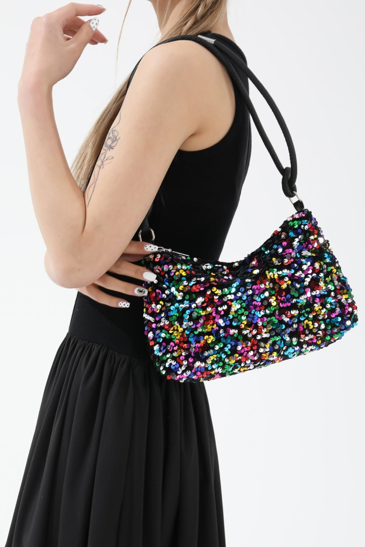 Sequin Double Strap Shoulder Bag Blue Multicolor One Size