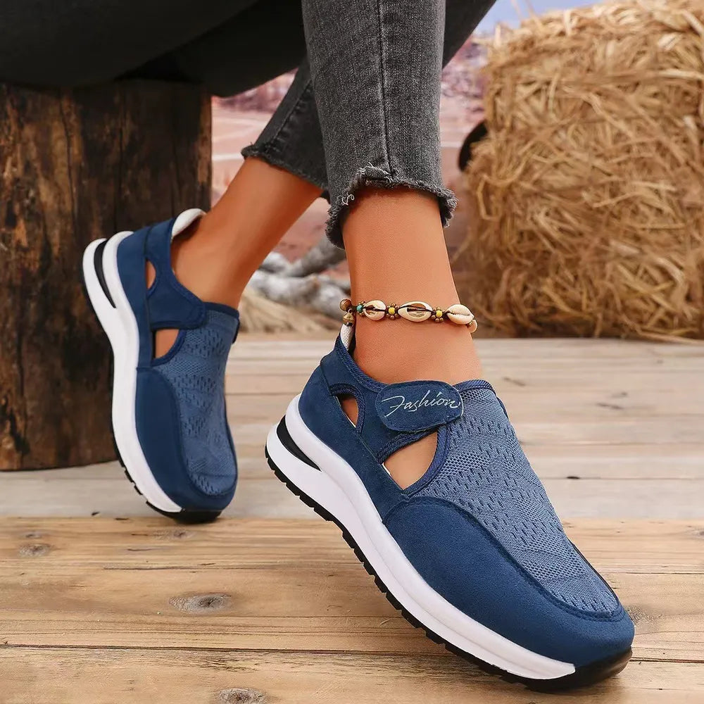 Mesh Round Toe Platform Sneakers Navy