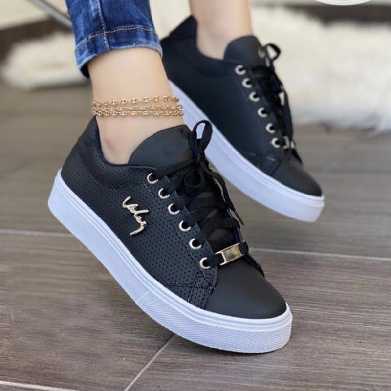 Round Toe Lace Up Sneakers Black