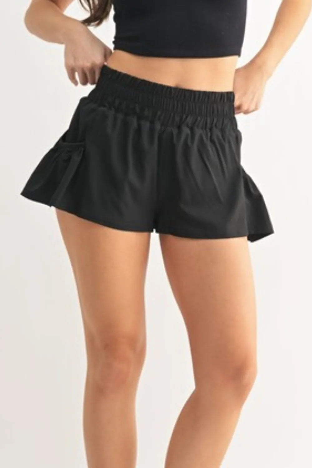 MONO B Smocked High Waist Shorts