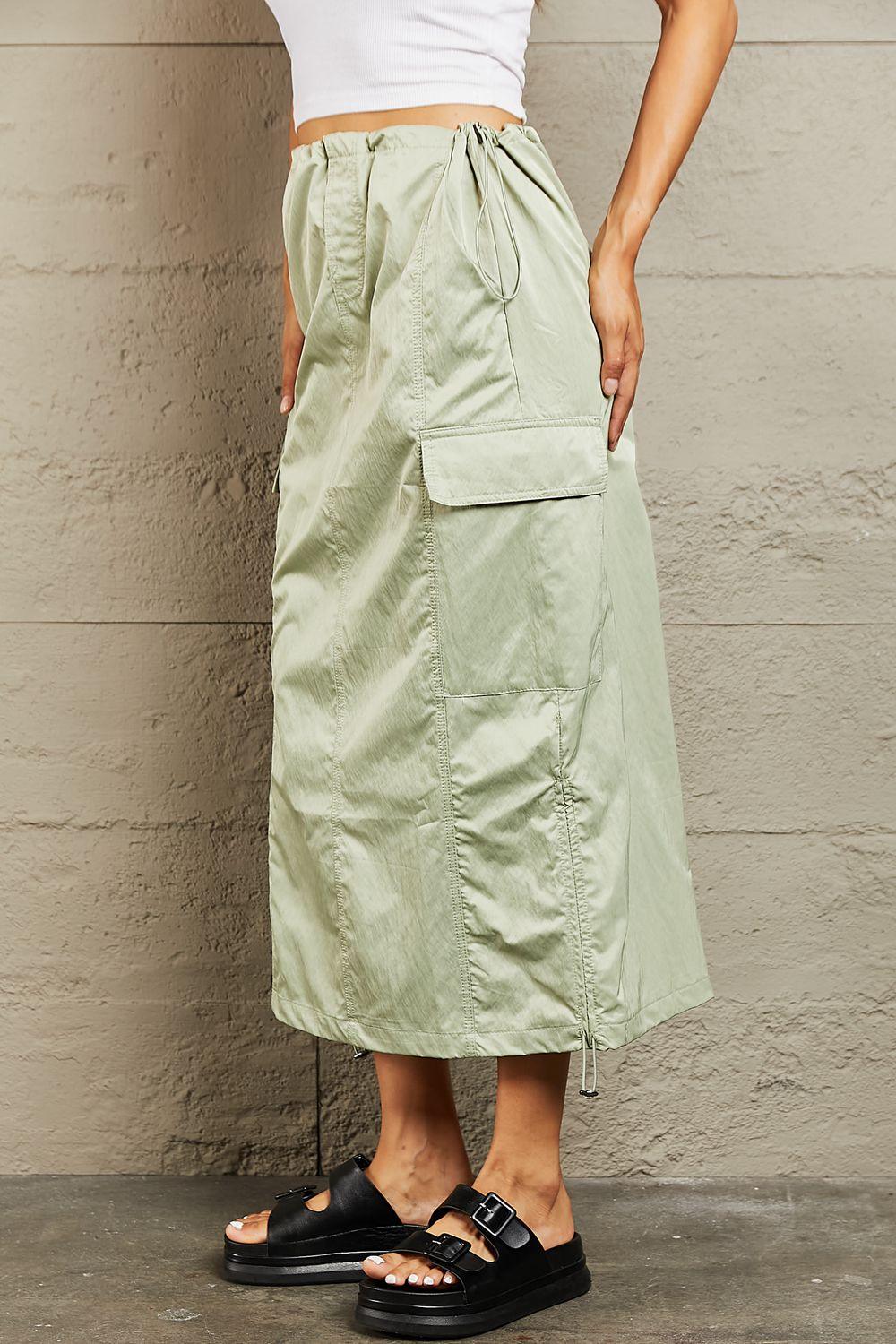 HYFVE High Waisted Cargo Midi Skirt for Women - Just In Time Fashion