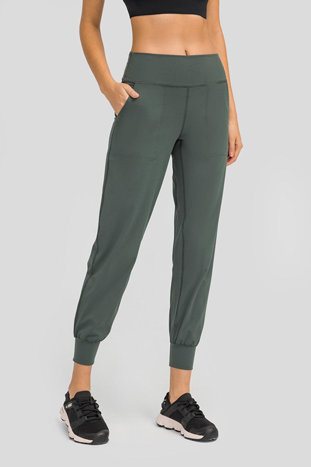 Millennia Wide Waistband Slant Pocket Pants Green
