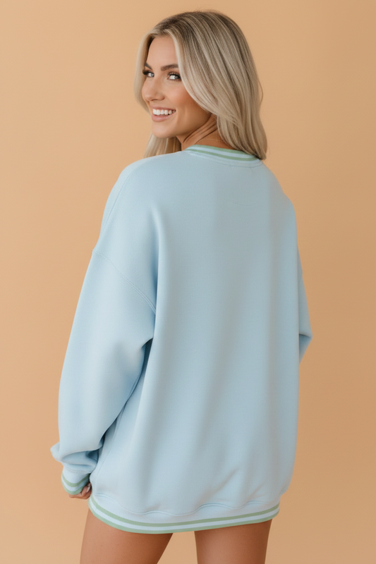 Western COWBOY Embroidered Stripe Contrast Trim Sweatshirt