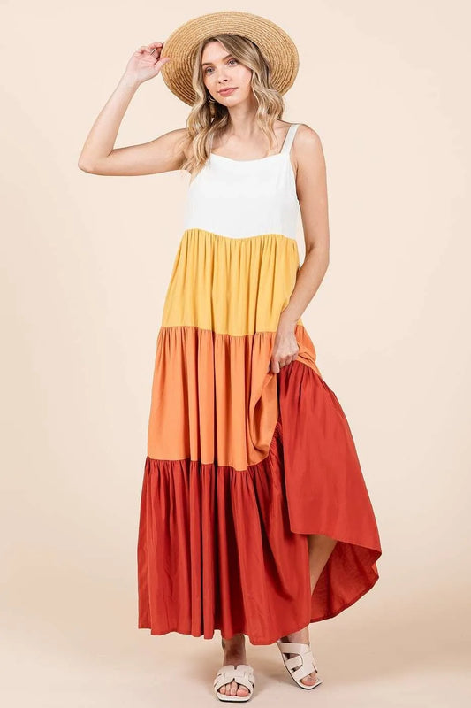 Mittoshop Color Block Tiered Pull-On Maxi Dress