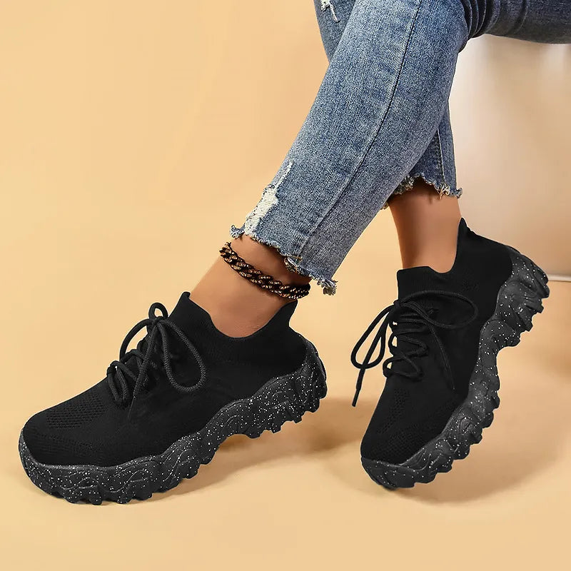 Lace Up Mesh Breathable Athletic Black